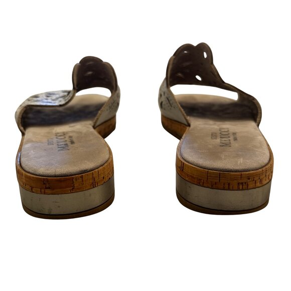 Sesto Meucci Italy Silver Laser Cut Leather Slide Sandals – Size 9.5 - Picture 3 of 8